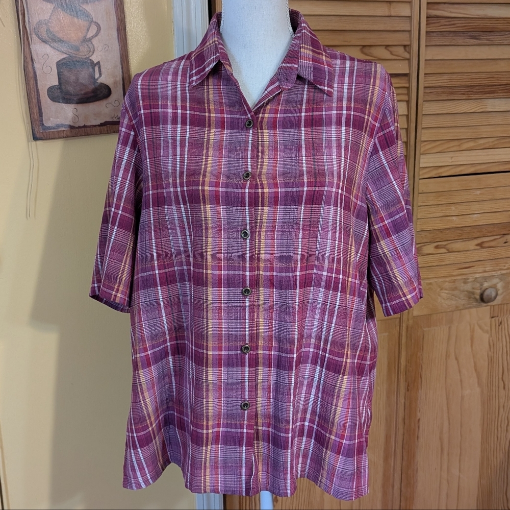 Vintage BonWorth Purple Plaid Blouse M - L